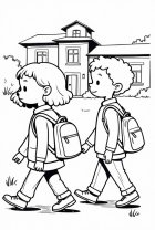 Coloriage sur le chemin de l'école