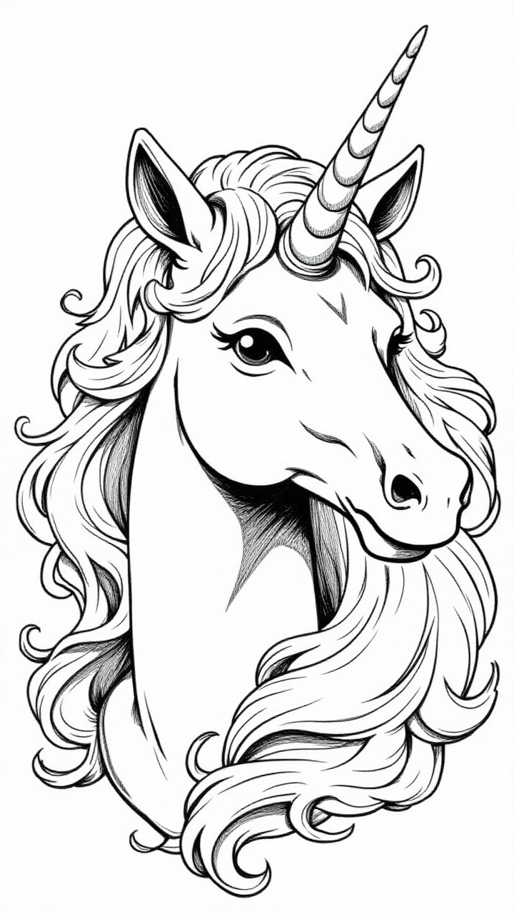 coloriage tête de licorne