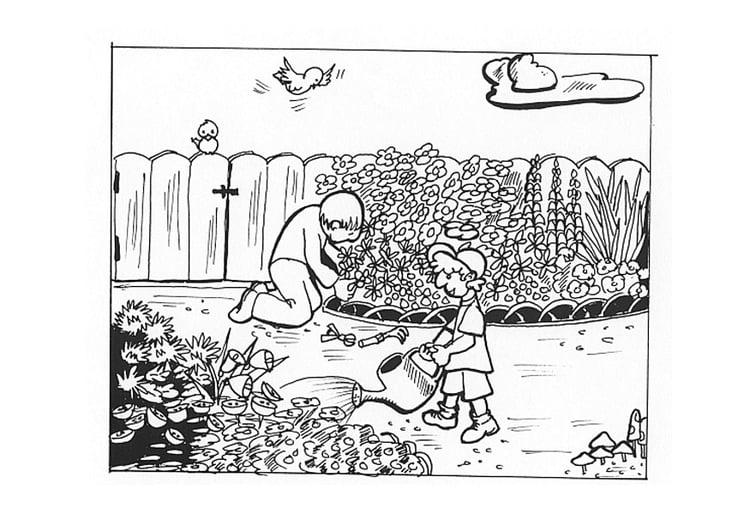 Coloriage travailler au jardin