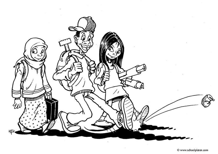 Coloriage trois enfants immigrÃ©s