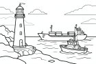 un phare dans le port avec des navires en mer