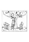 Coloriage un pompier sort un chat de son arbre