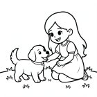 une fille joue avec un chien