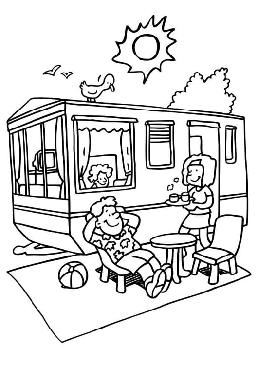 Coloriage vacances au camping