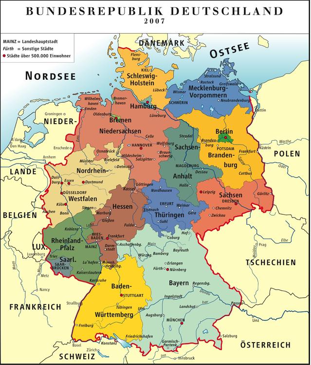 Allemagne - carte politique RFA 2007