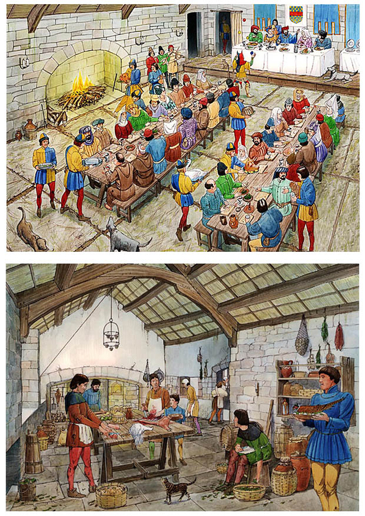 Image chÃ¢teau: salle des banquets et cuisine du Moyen-Age