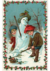 Images enfants contruisent bonhomme de neige