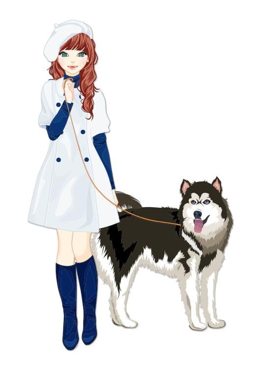fille avec chien