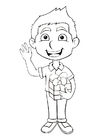 Coloriage garçon avec un cadeau