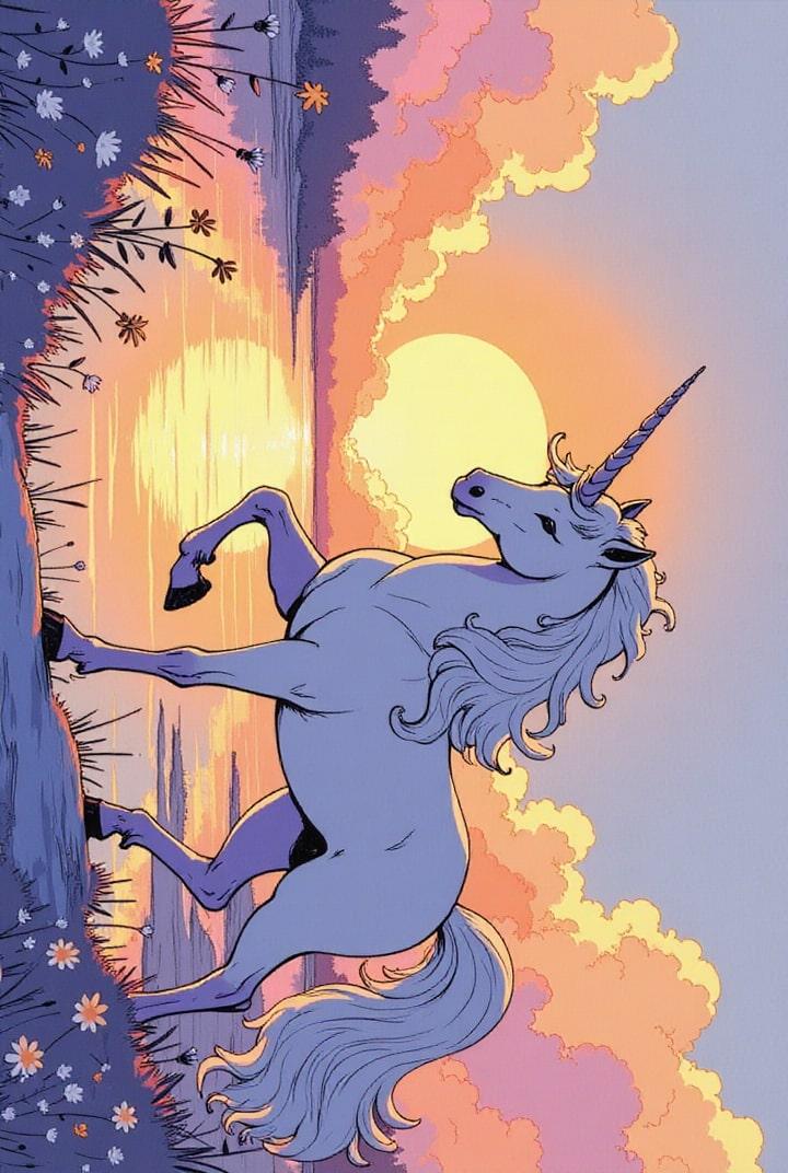 Licorne au coucher du soleil