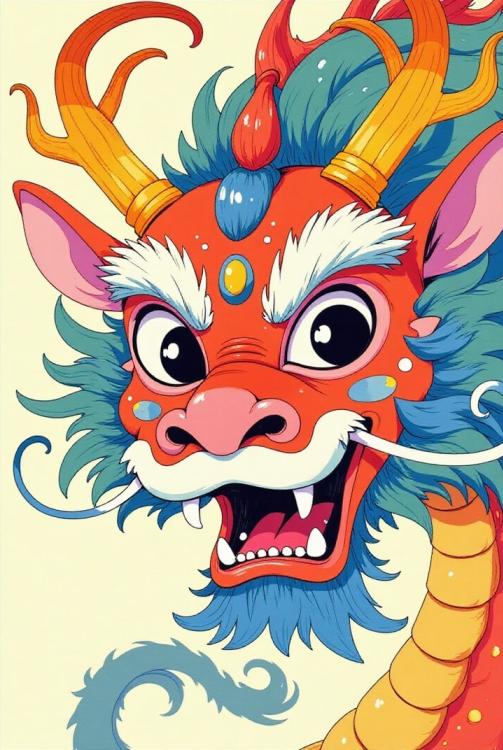 masque de dragon chinois joyeux