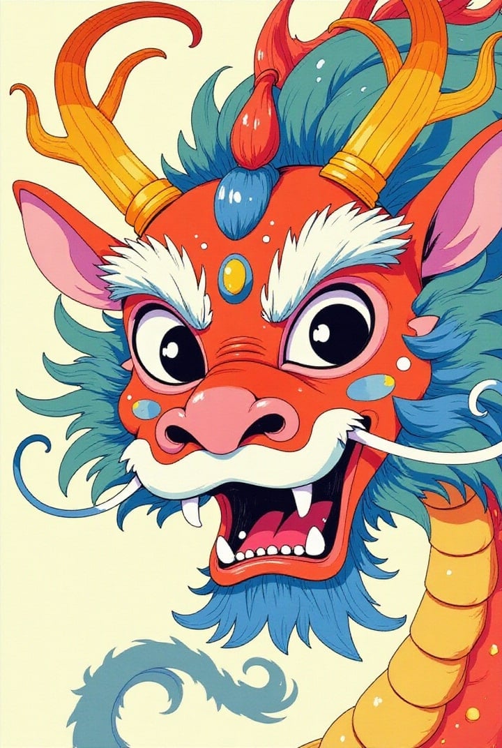 masque de dragon chinois joyeux