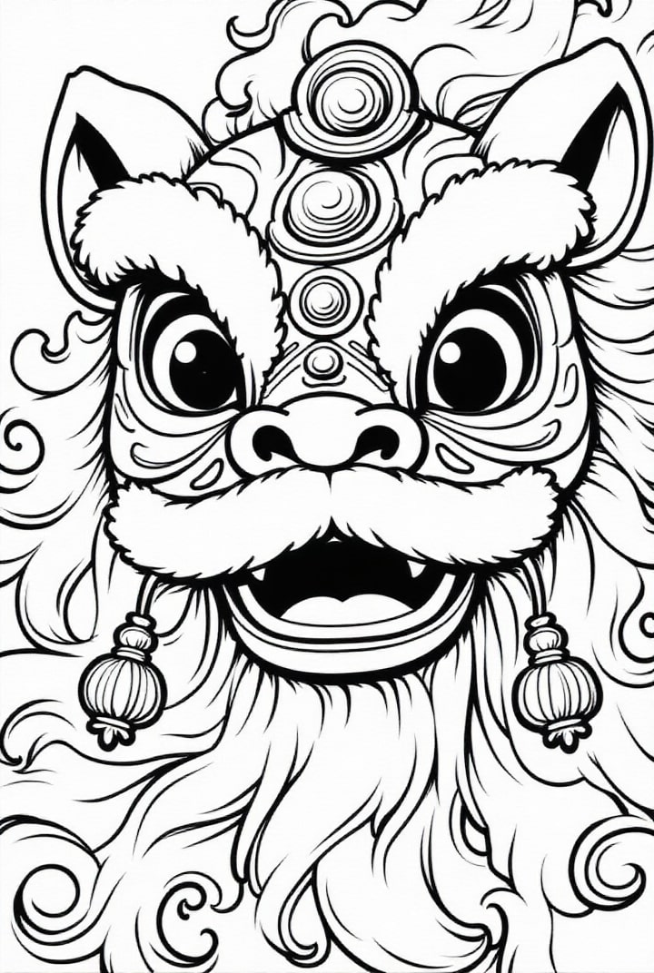 Coloriage masque de dragon chinois traditionnel
