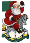 Images Père Noël sur cheval à bascule