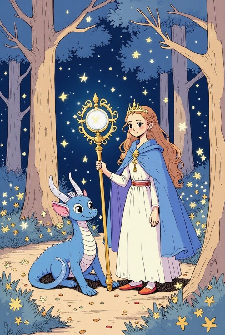 princesse dans la forêt magique avec dragon