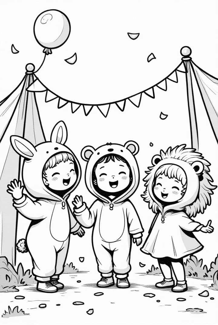 Coloriage soirée déguisée de carnaval