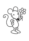 Coloriage souris avec fleur