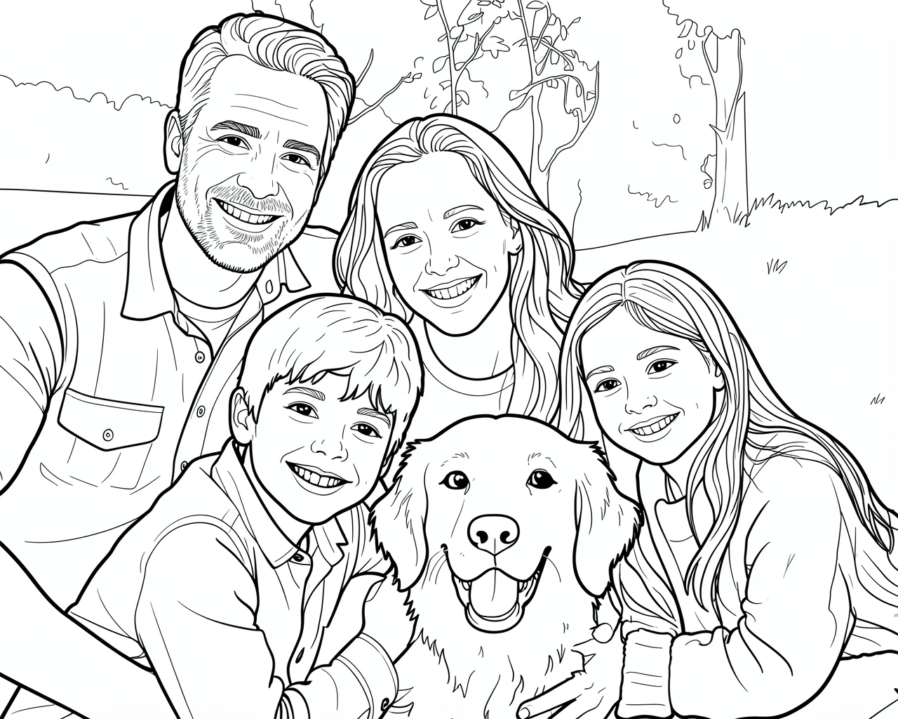 La même photo transformée en coloriage avec des contours noirs