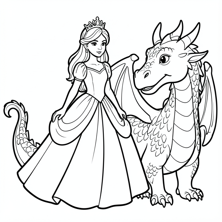 Coloriage princesse et dragon