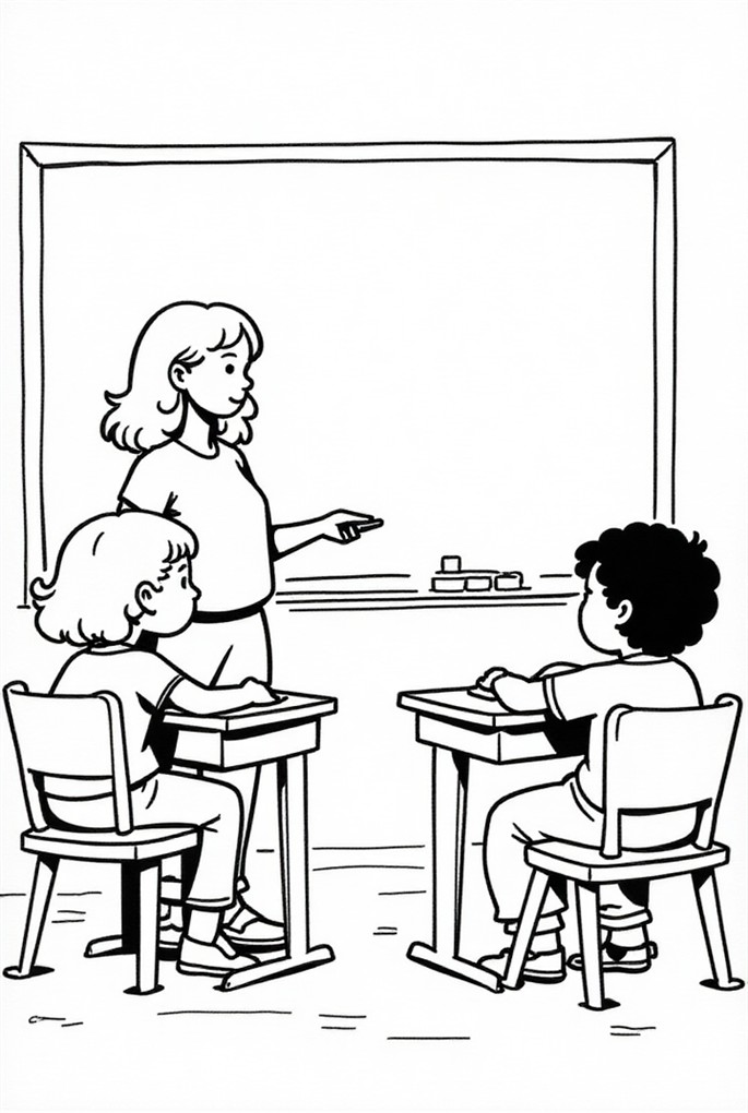 Coloriage Enseignant en classe - Gratuit à Imprimer - Img 32278