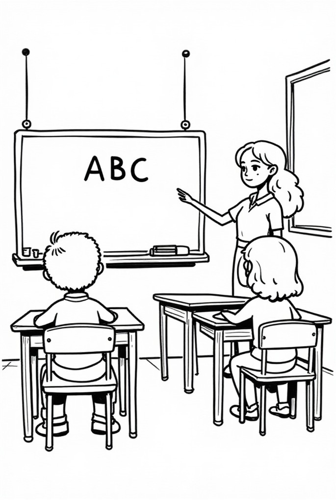 Coloriage lecture en classe - Gratuit à Imprimer - Img 32282