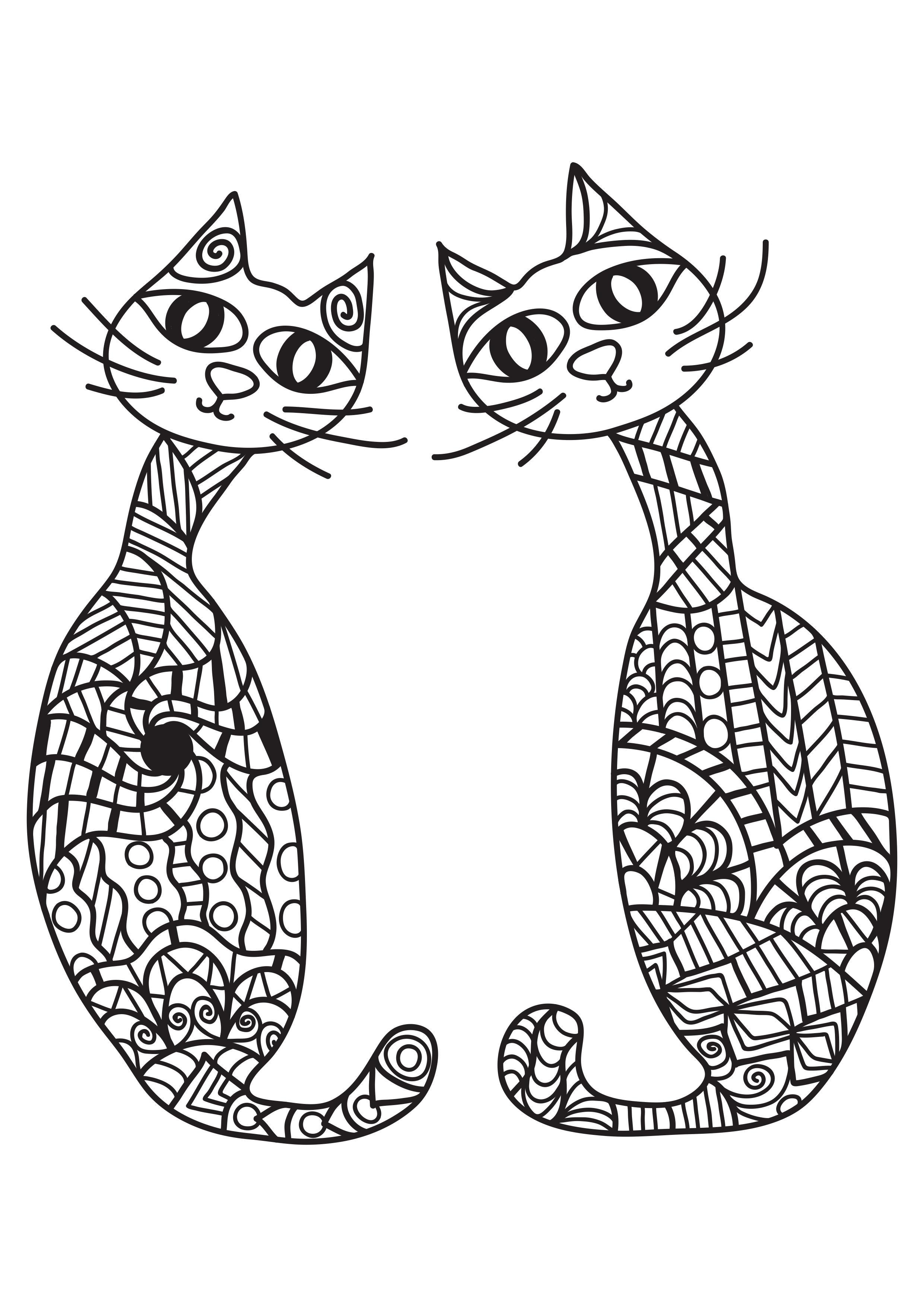 2 chats Coloriage 2 chats