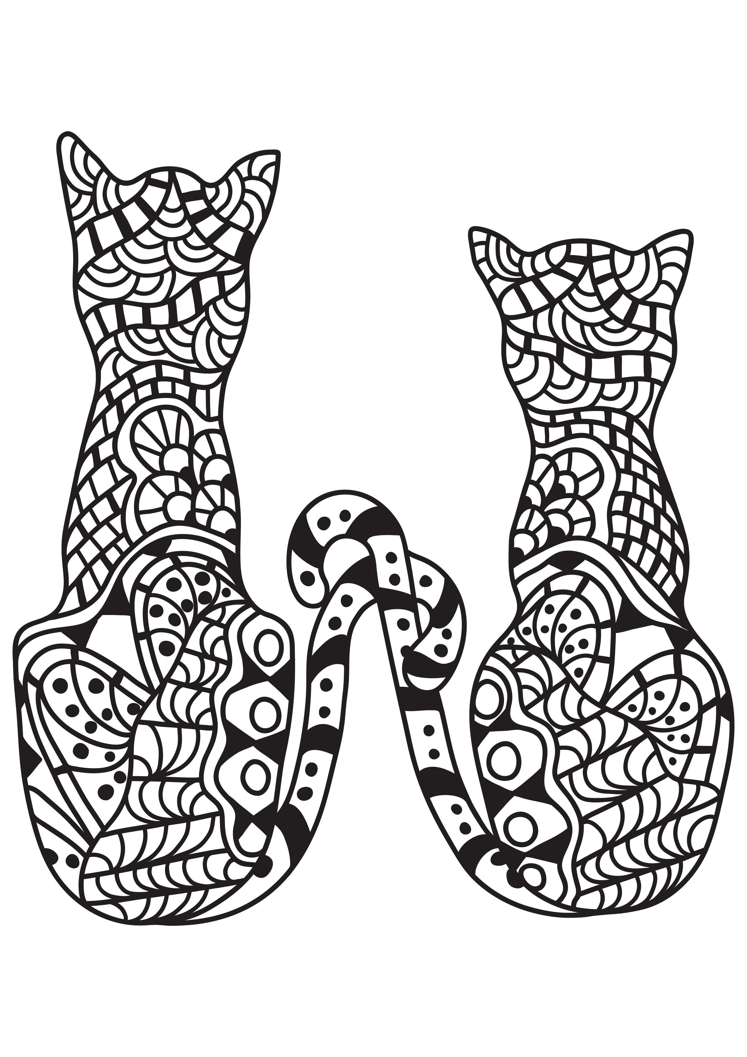 2 chats Coloriage 2 chats