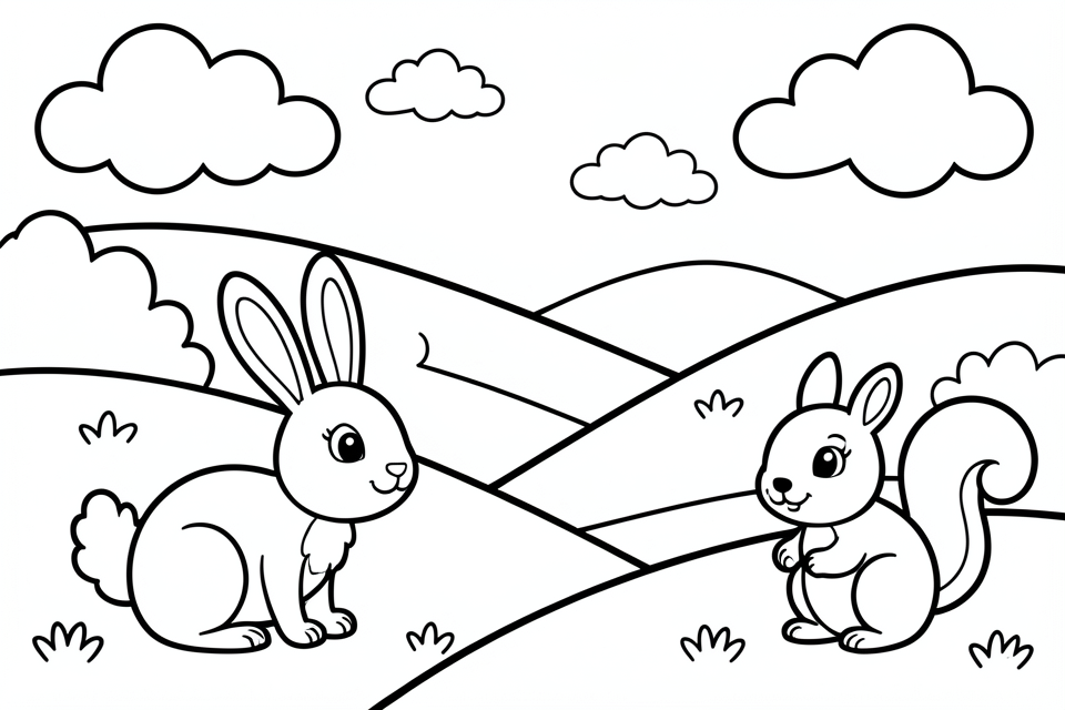 Coloriage A©cureuil et lapin