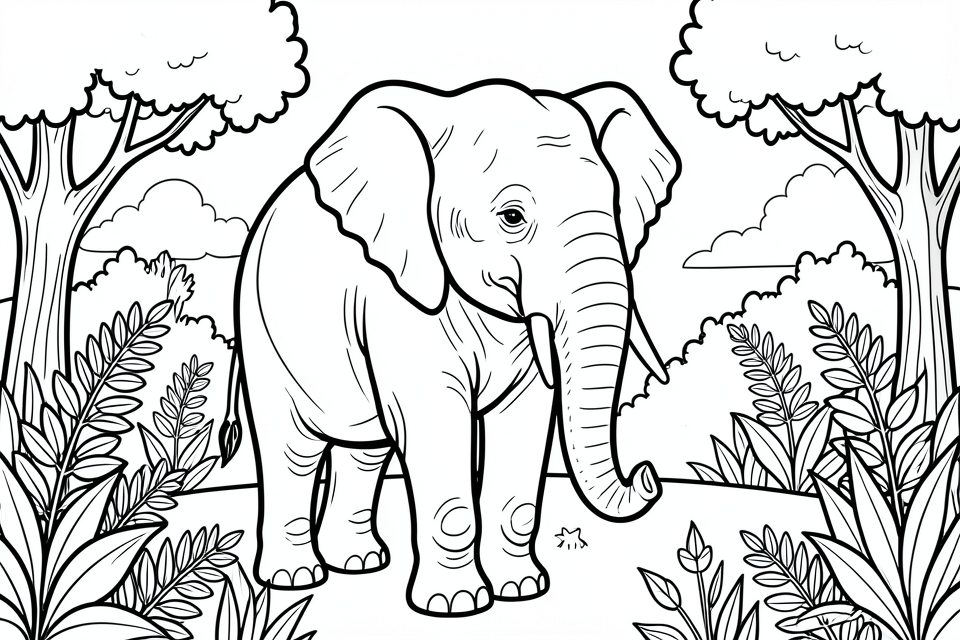 Coloriage A©lA©phant dans la forAªt