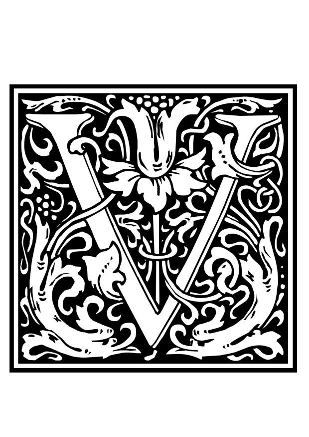 alphabet ornemental - v Coloriage alphabet ornemental - v