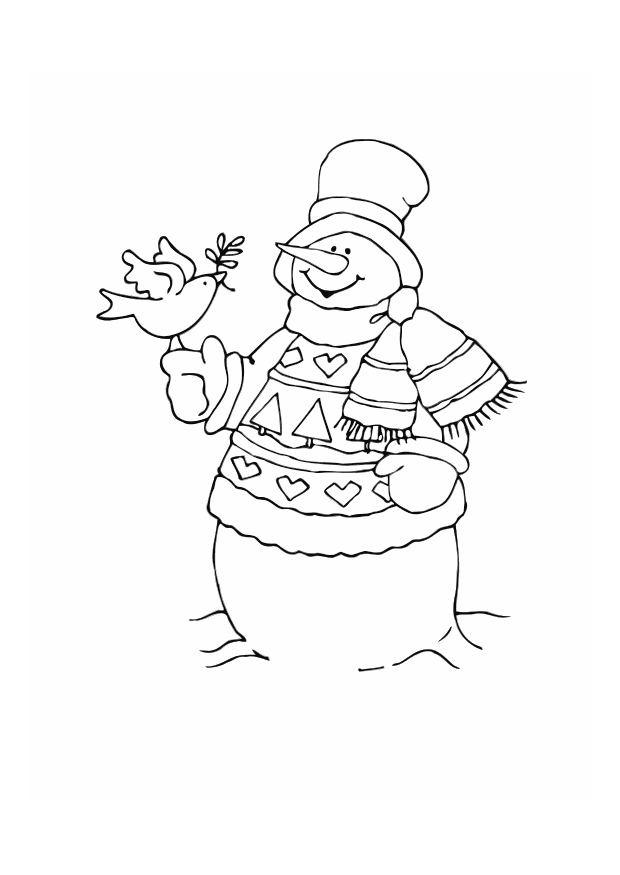 bonhomme de neige avec oiseau Coloriage bonhomme de neige avec oiseau