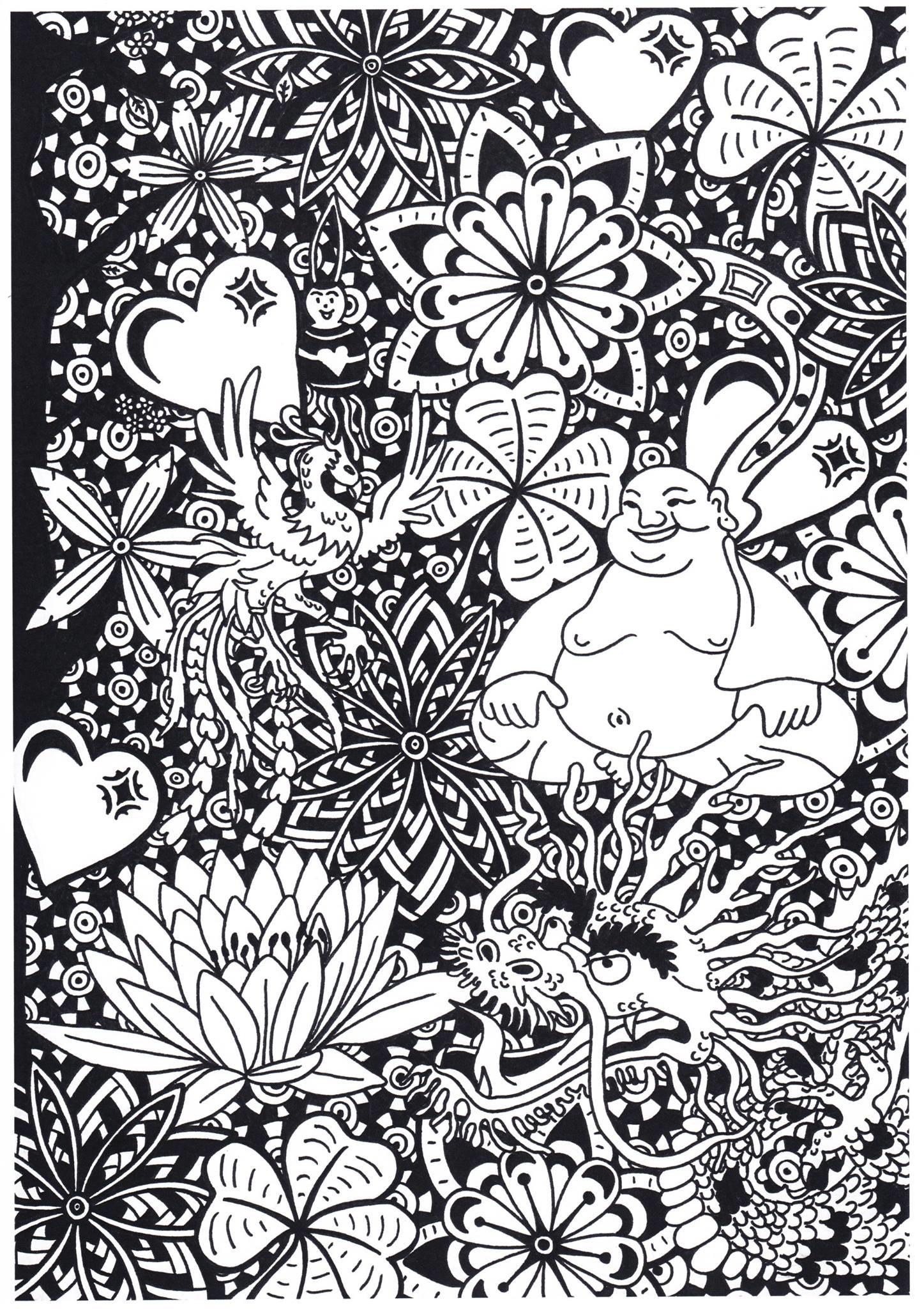bouddha avec dragon Coloriage bouddha avec dragon