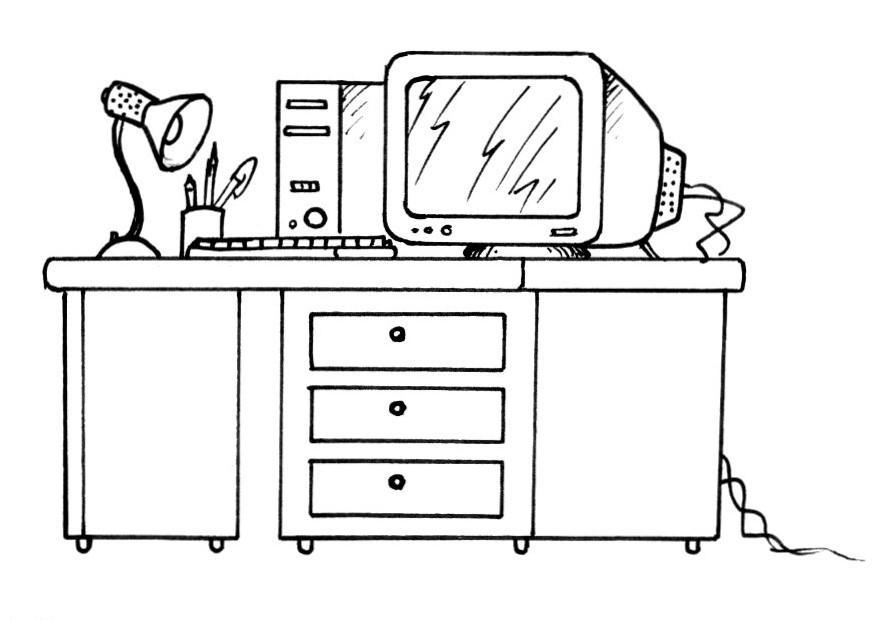 bureau avec un ordinateur Coloriage bureau avec un ordinateur