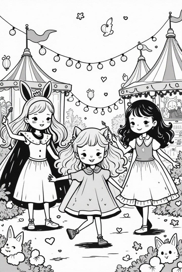carnaval avec les copines Coloriage carnaval avec les copines