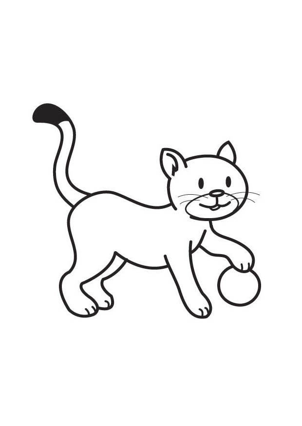 chat avec balle Coloriage chat avec balle