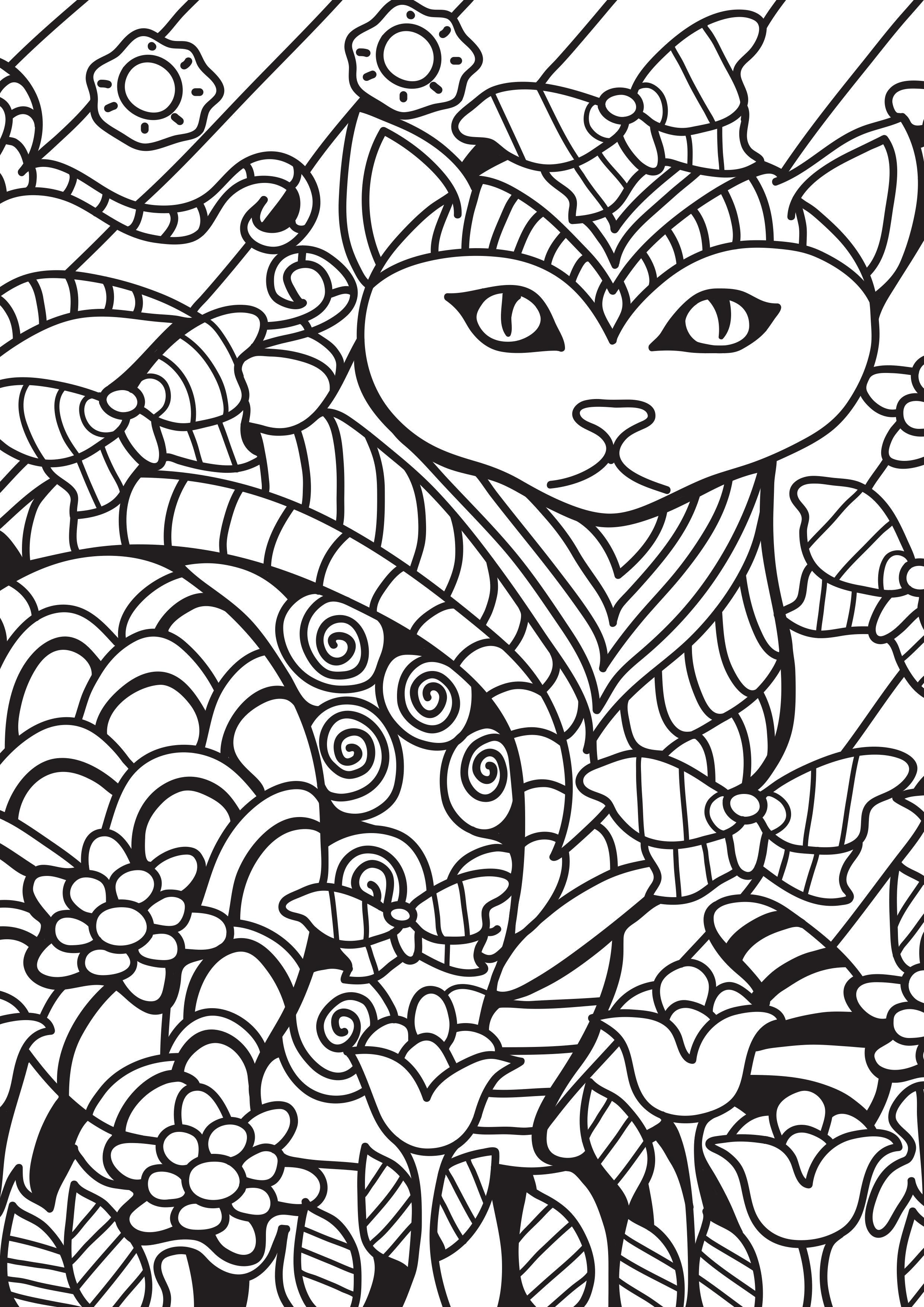 chat dans le jardin Coloriage chat dans le jardin