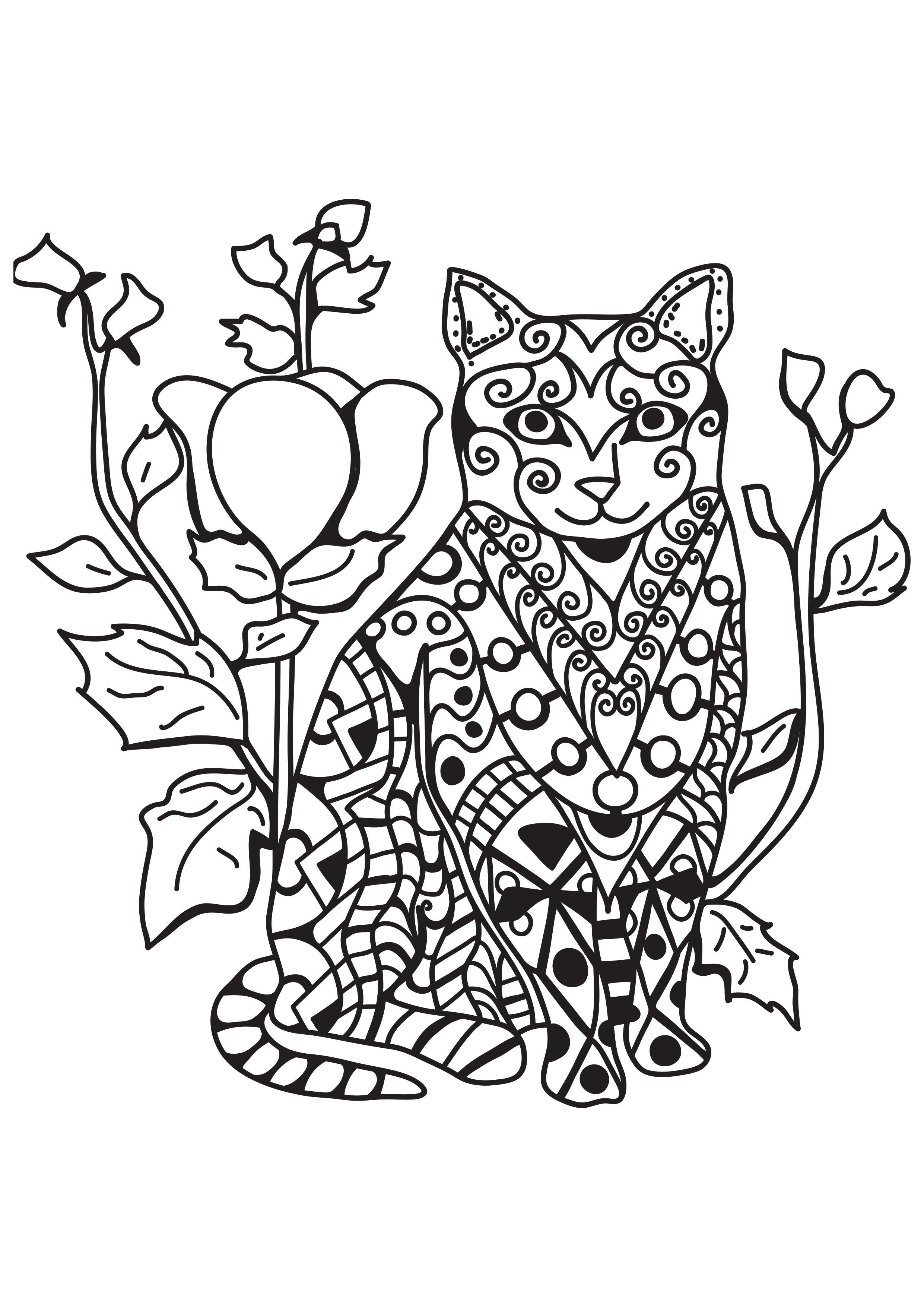 chat dans le jardin Coloriage chat dans le jardin