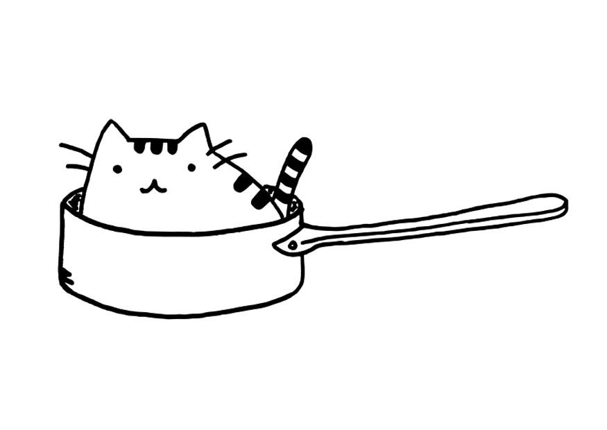 chat dans une casserolec Coloriage chat dans une casserolec