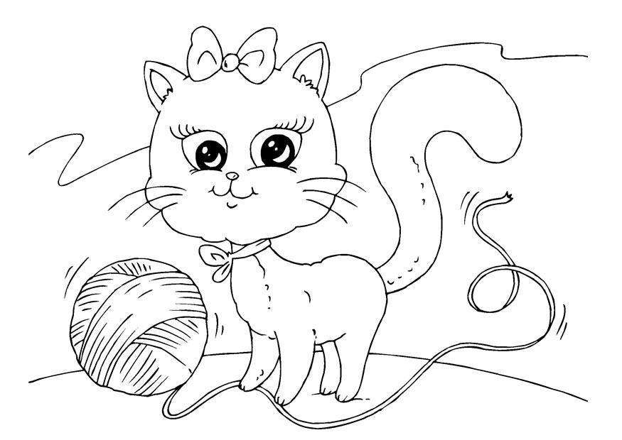 chat et laine Coloriage chat et laine