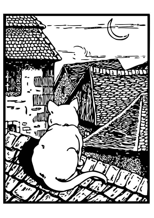 chat sur le toit Coloriage chat sur le toit