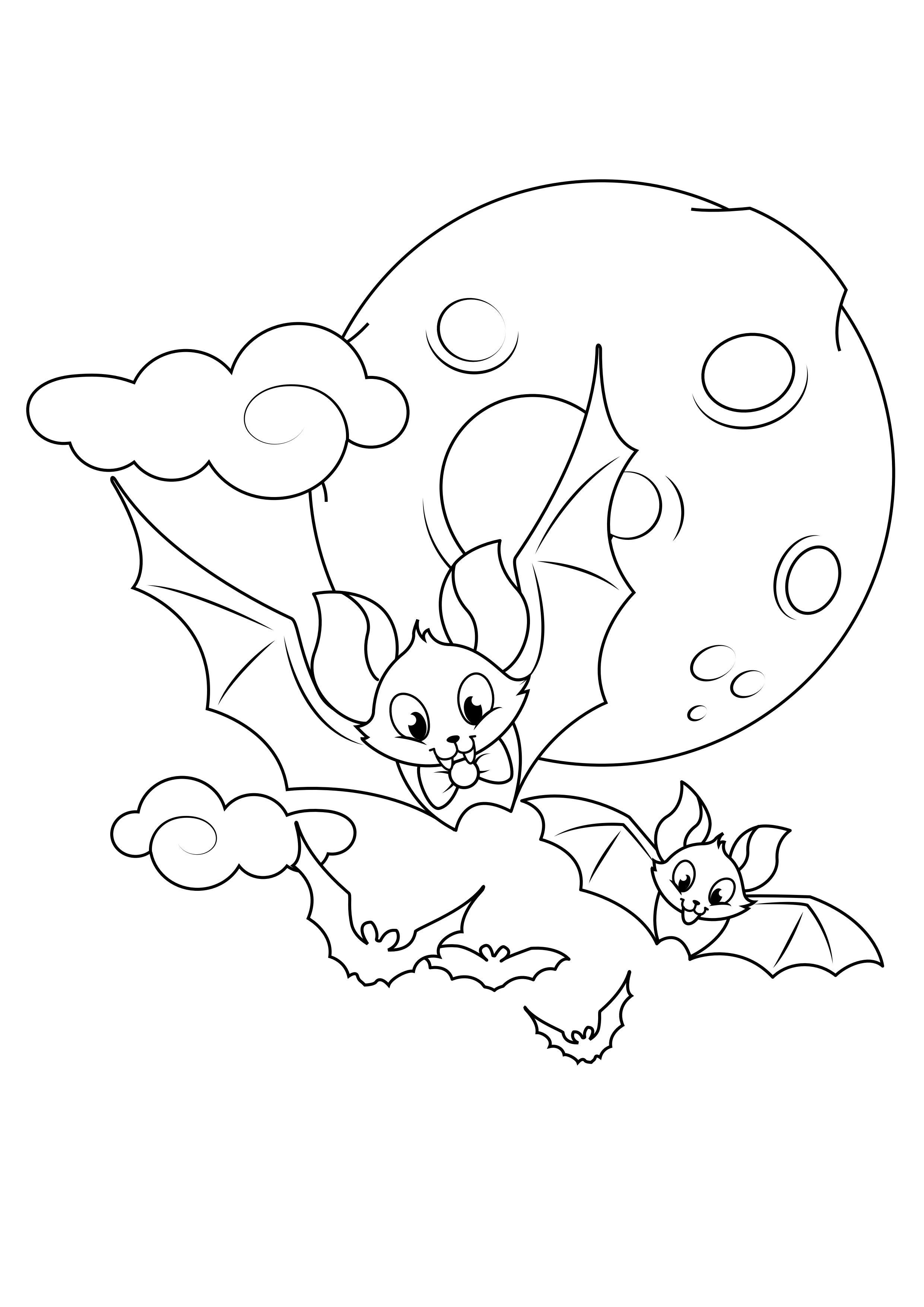 chauves-souris A la pleine lune Coloriage chauves-souris A la pleine lune