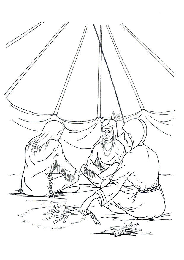 chez soi dans le tipi Coloriage chez soi dans le tipi