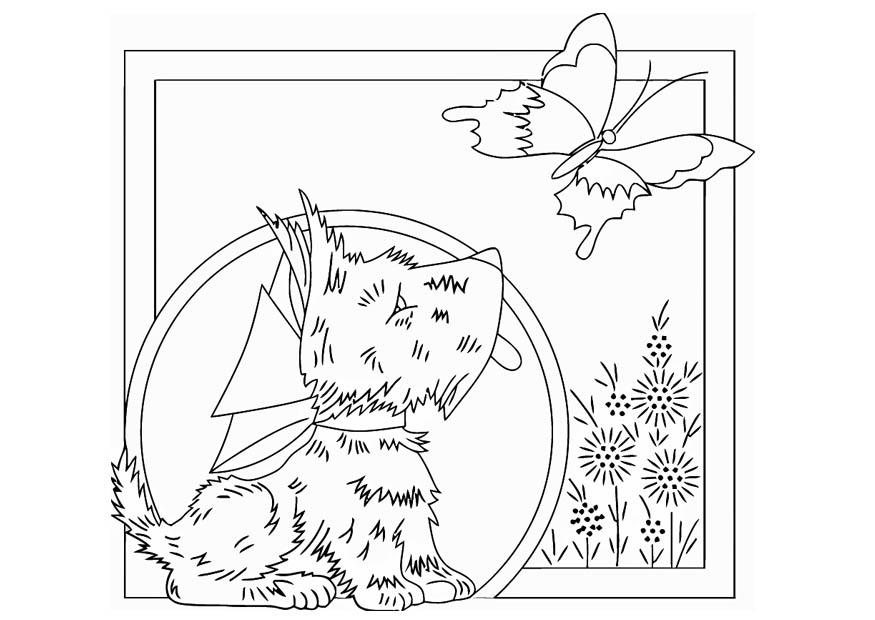 chien avec papillon Coloriage chien avec papillon