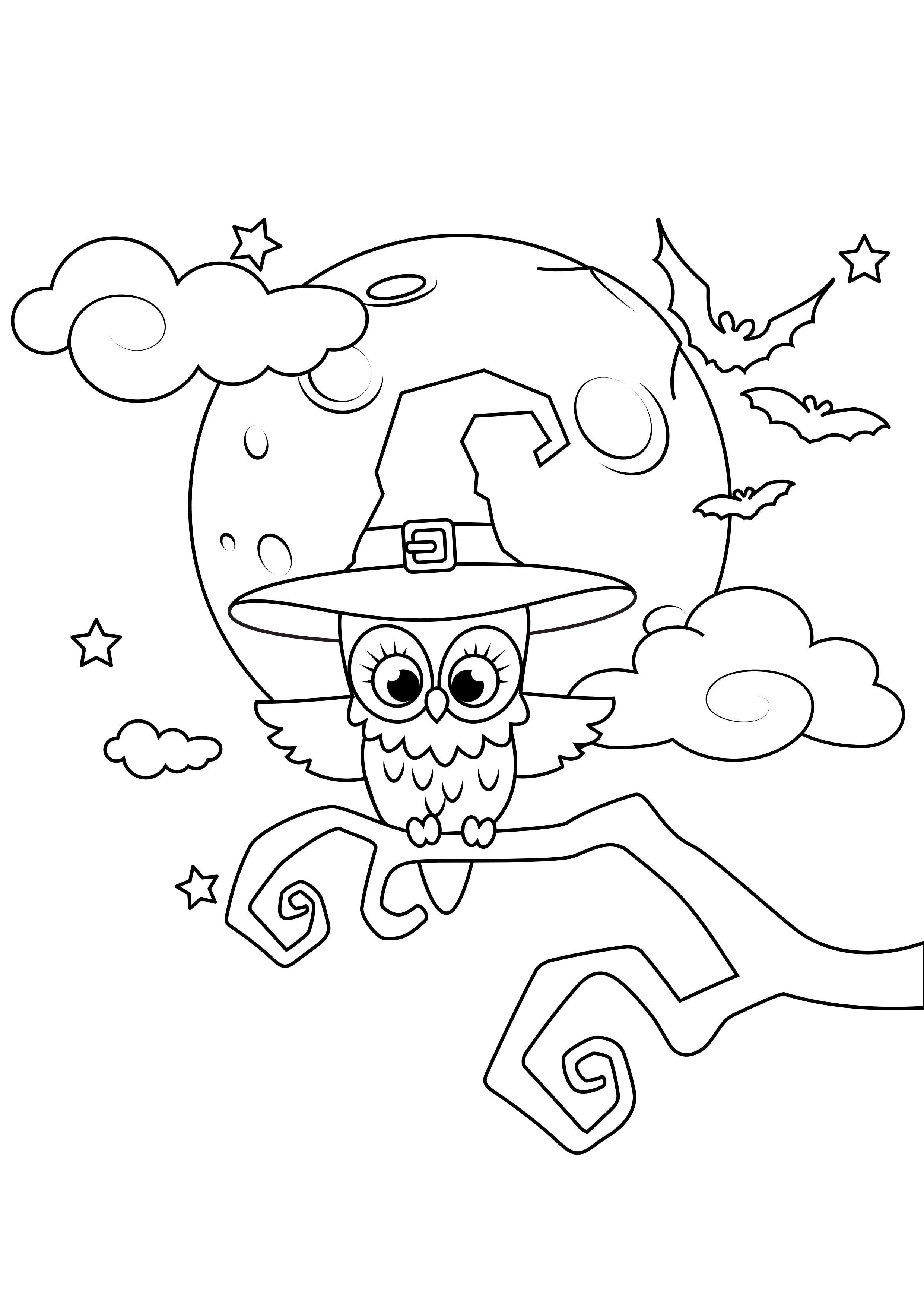 chouette avec la pleine lune Coloriage chouette avec la pleine lune