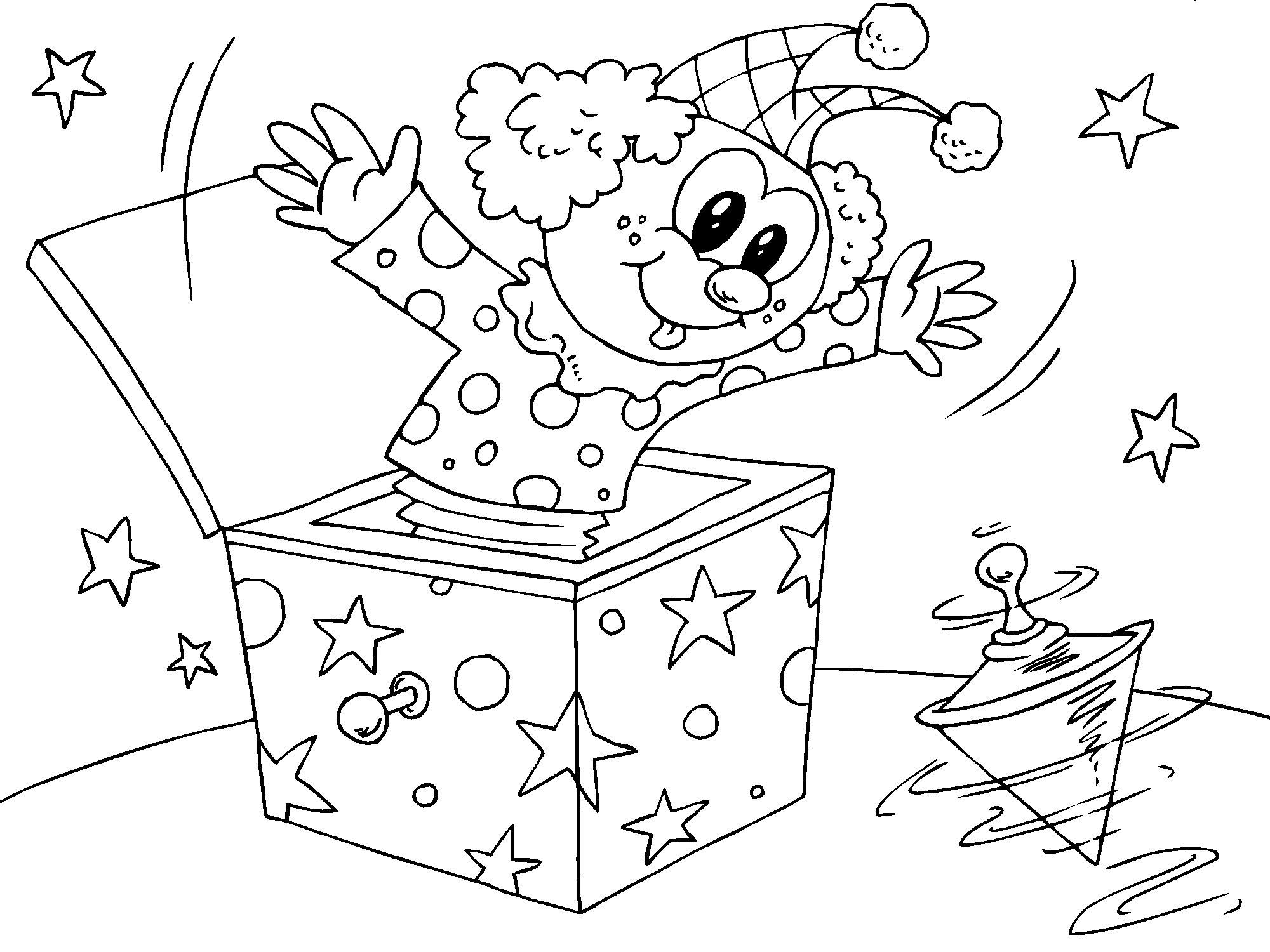 clown dans une boA®te Coloriage clown dans une boA®te