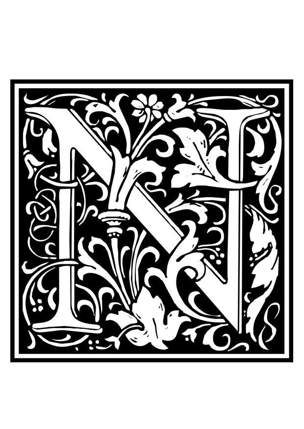 Coloriage alphabet ornemental - n