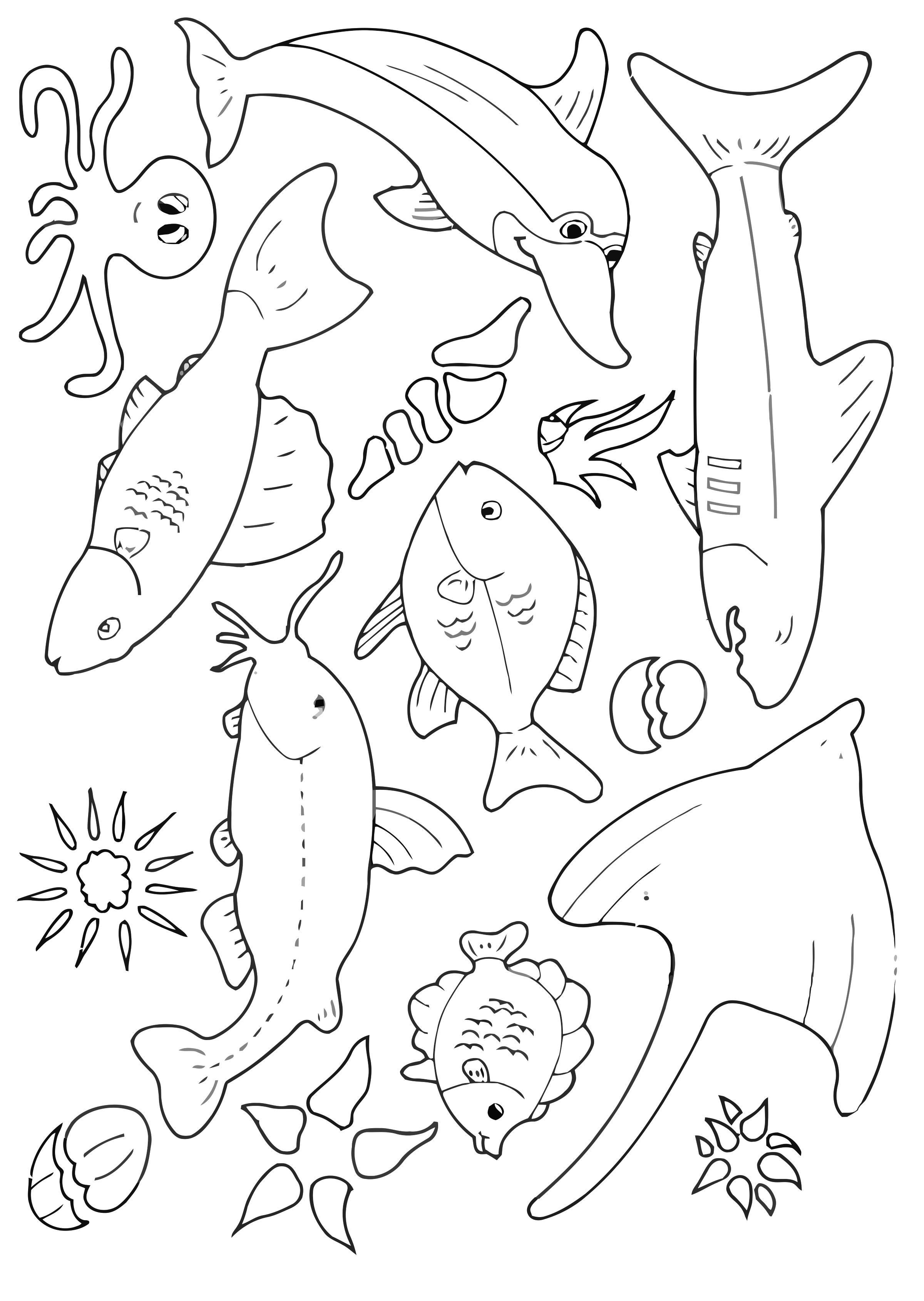 Coloriage beaucoup de poissons dans la mer