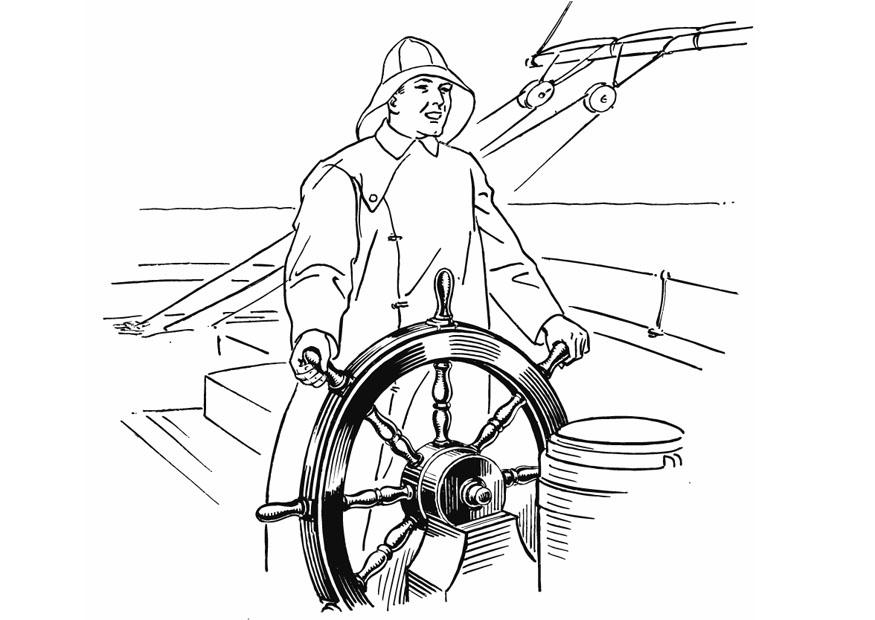 Coloriage capitaine au gouvernail