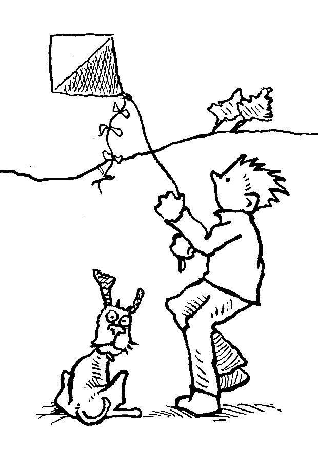 Coloriage cerf-volant - vent