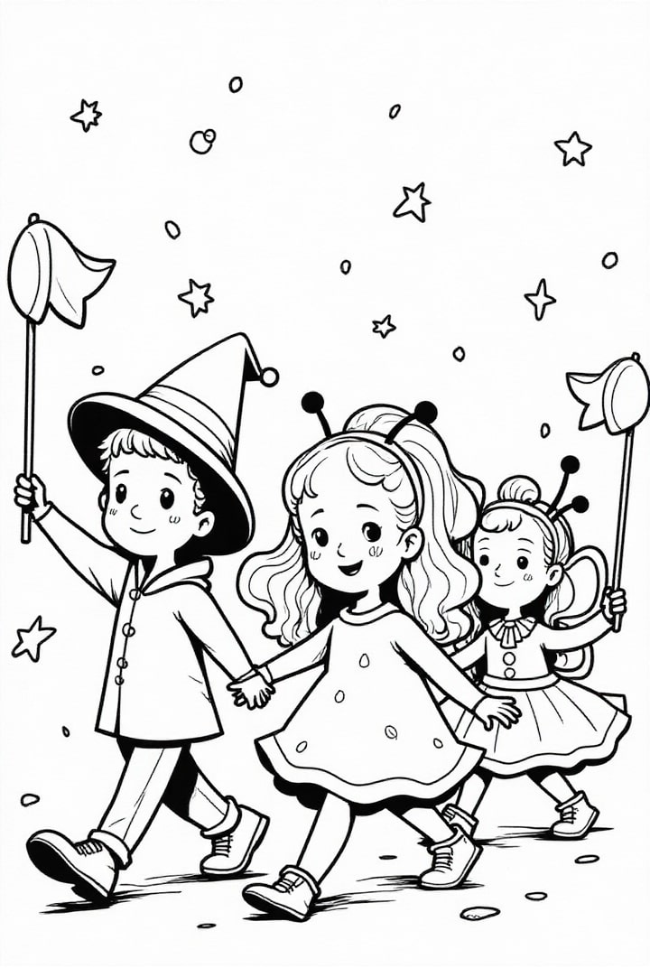 Coloriage cortA¨ge de carnaval